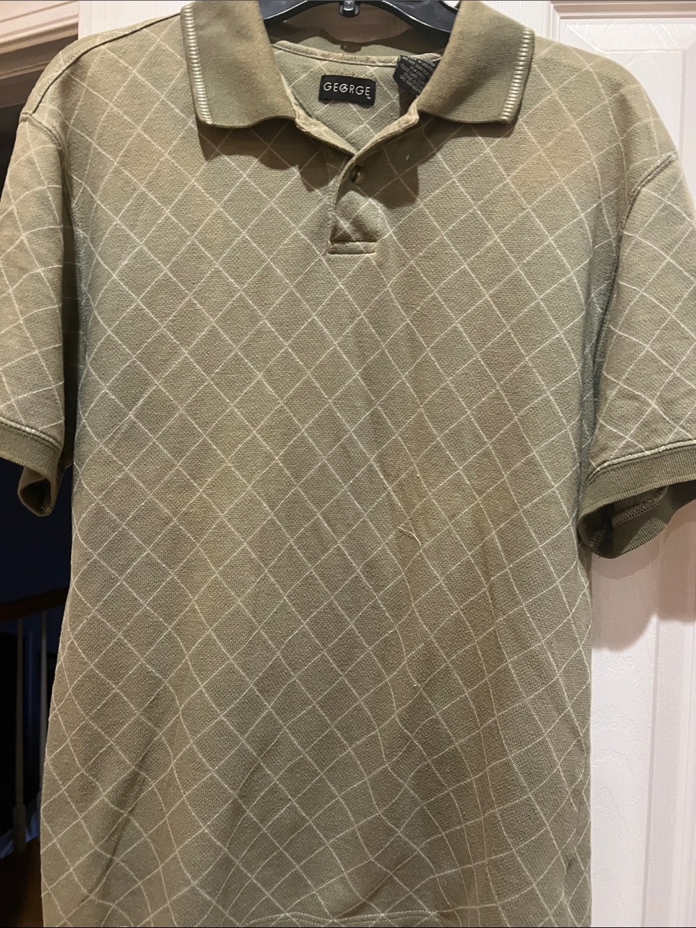 George Olive Green Diamond Grid Polo Shirt